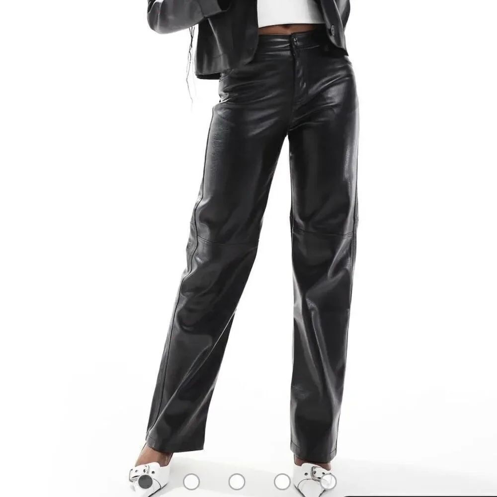 Berksha black faux leather straight leg pants size 30